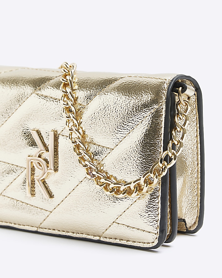 Gold quilted chain cross body bag