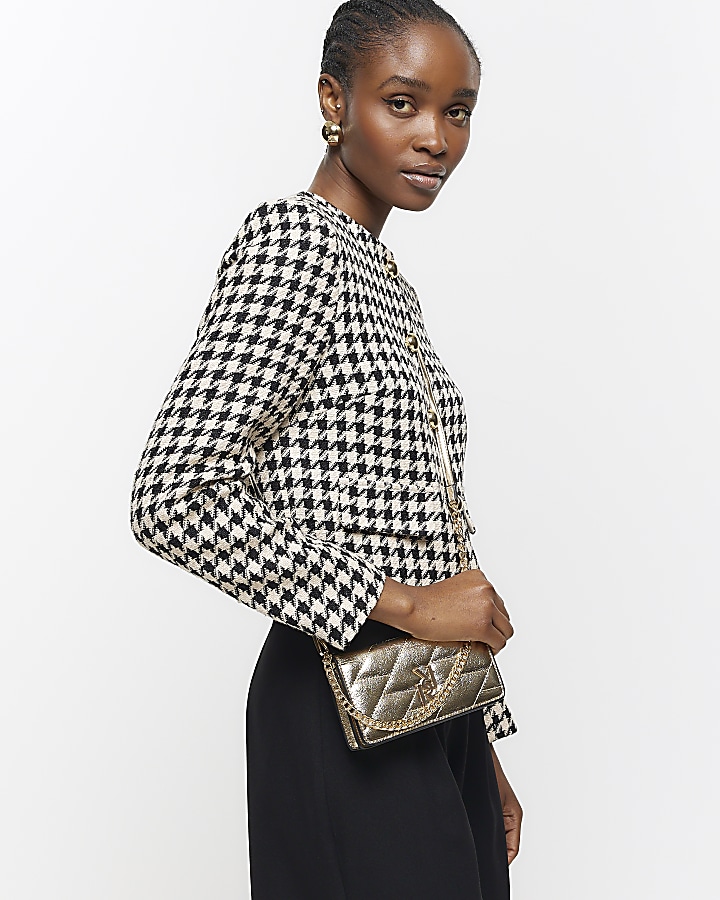Gold quilted chain cross body bag River Island