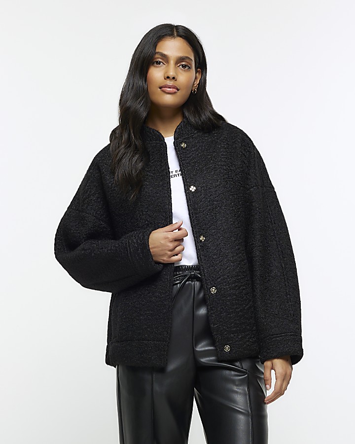 Black oversized bomber jacket | River Island