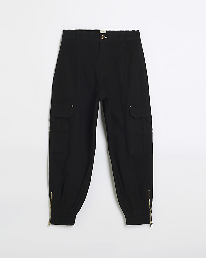 Petite black zip cuffed cargo trousers