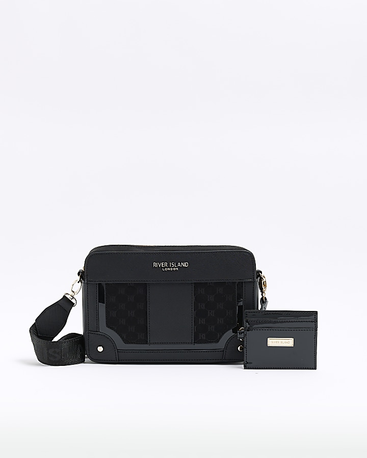 Black RI monogram boxy cross body bag