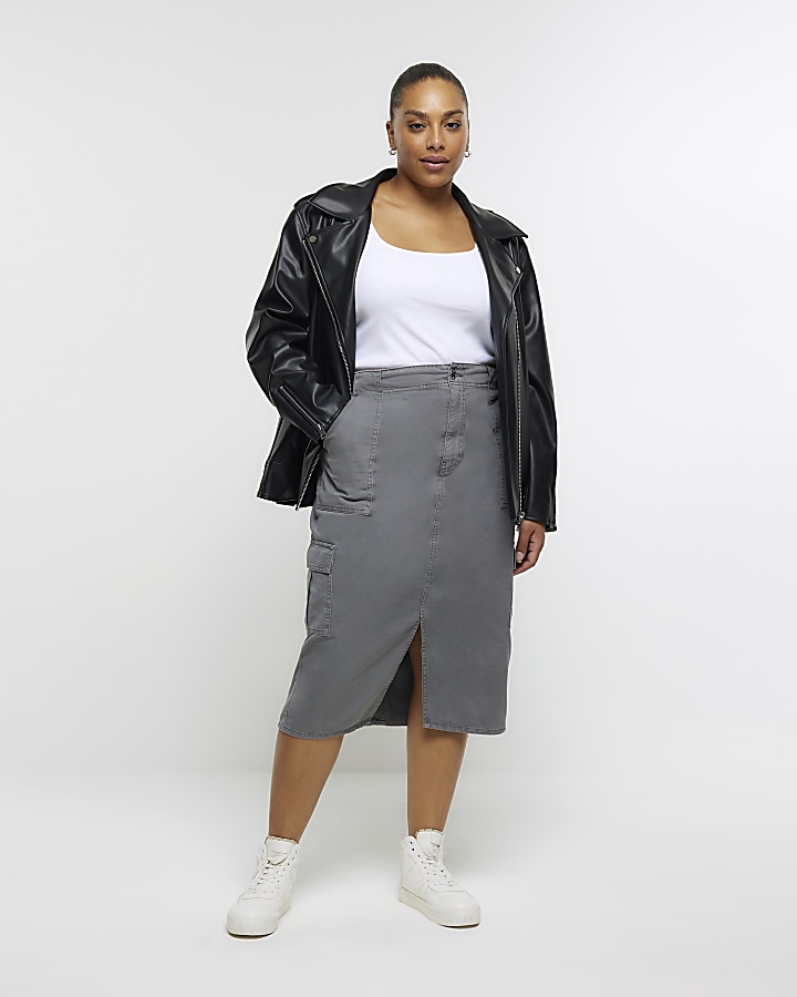 Plus grey cargo midi skirt | River Island