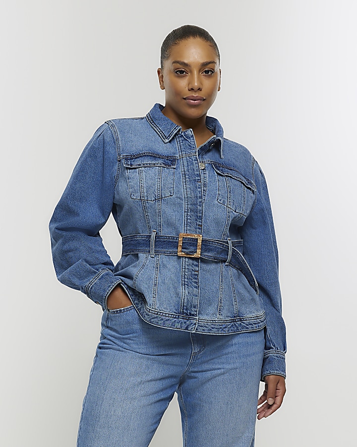 Denim belted outlet jacket