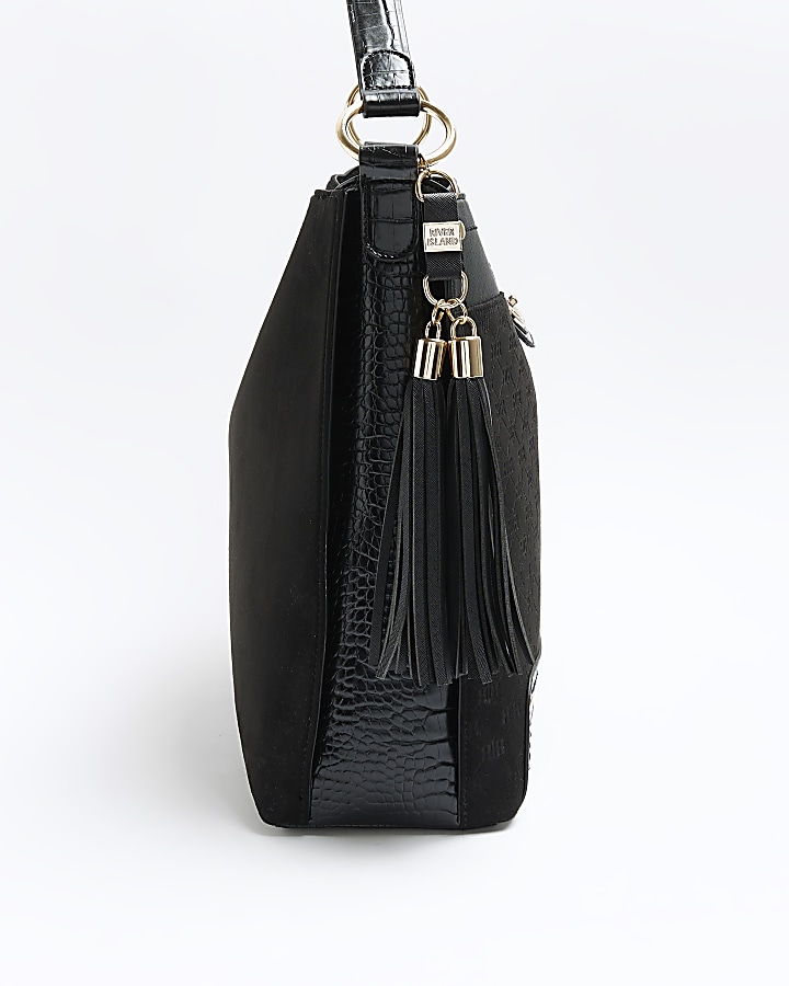 Black embossed shoulder bag