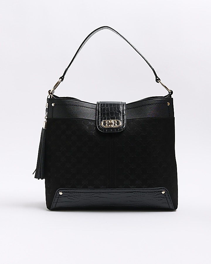 Black embossed shoulder bag