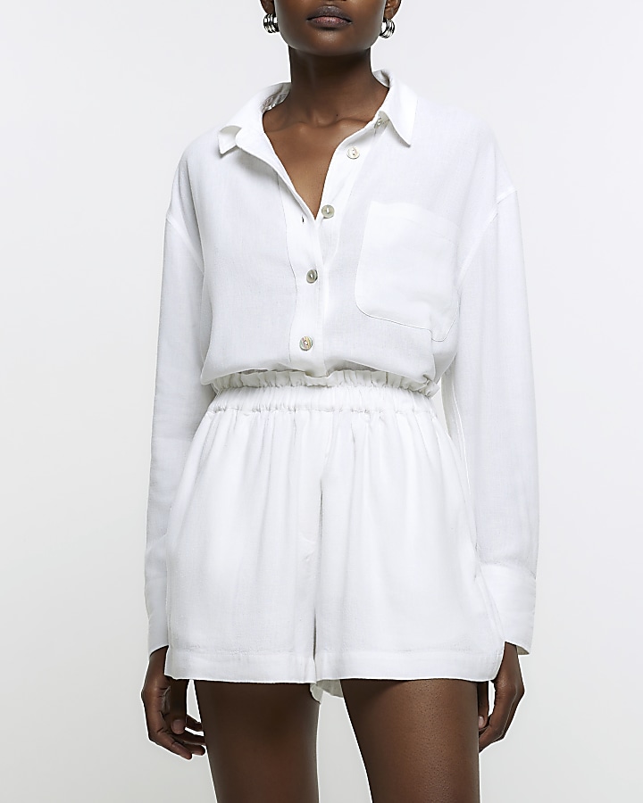 White shorts with linen | River Island