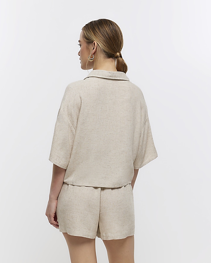 Petite stone crop shirt with linen