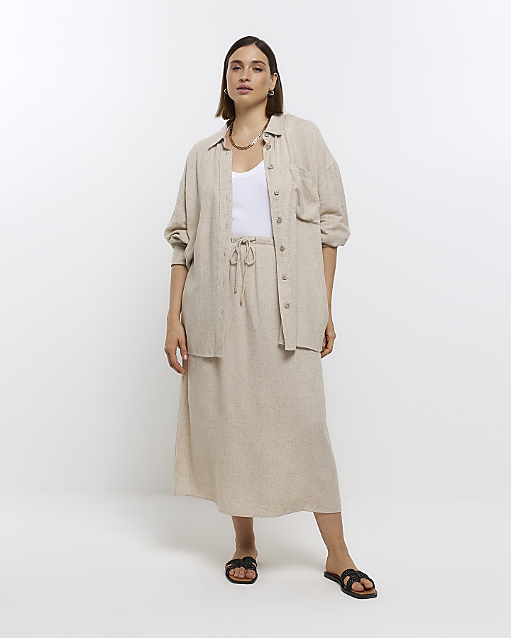 Plus stone skirt with linen | River Island