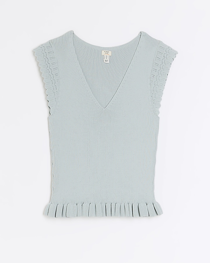 Green knitted frill vest