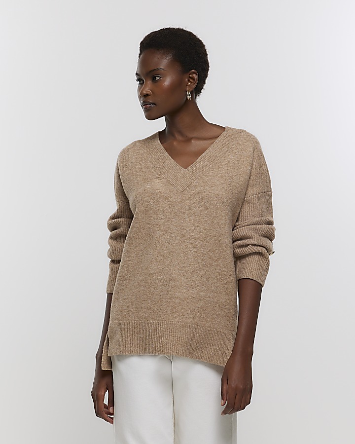 Beige v neck outlet sweater women's