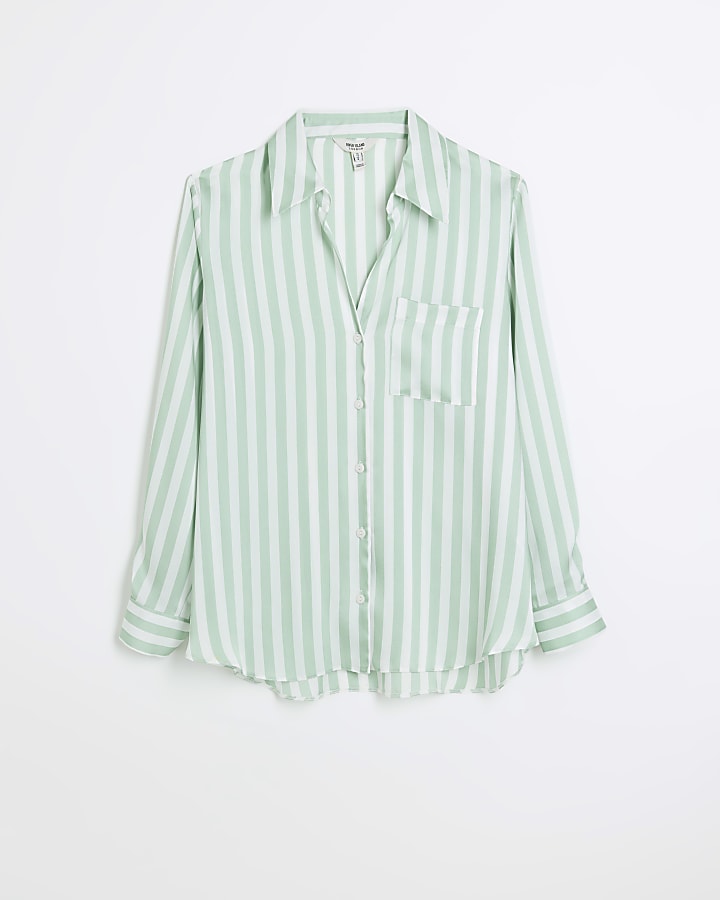 Green satin stripe shirt