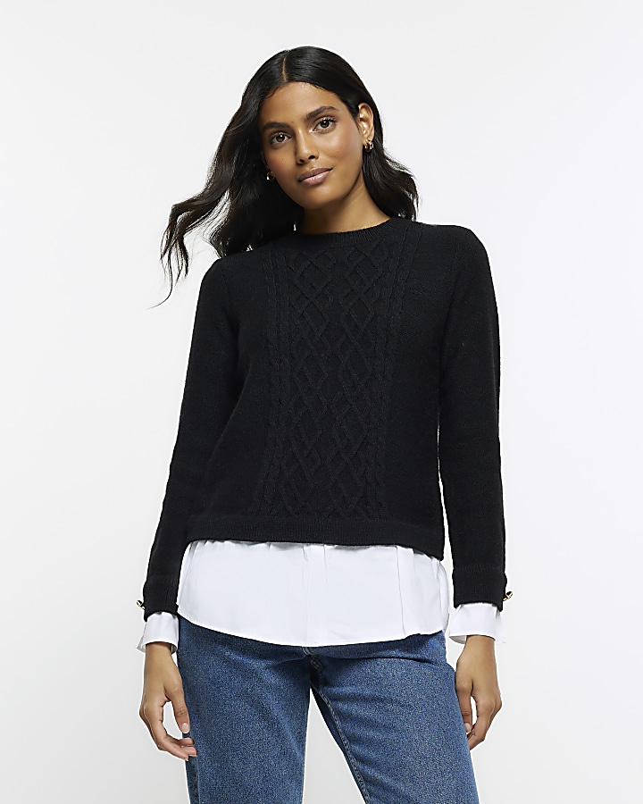 Ladies black sale cable knit jumper