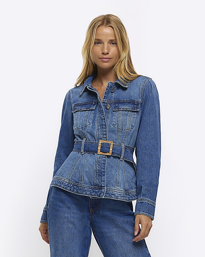 Blue belted denim jacket | River Island