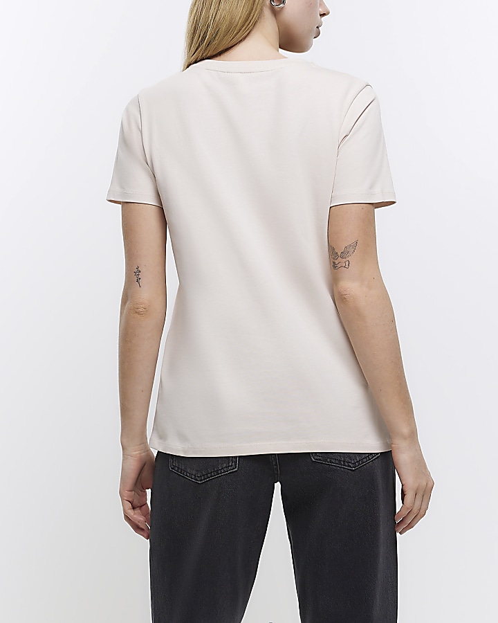 Beige short sleeve graphic t-shirt