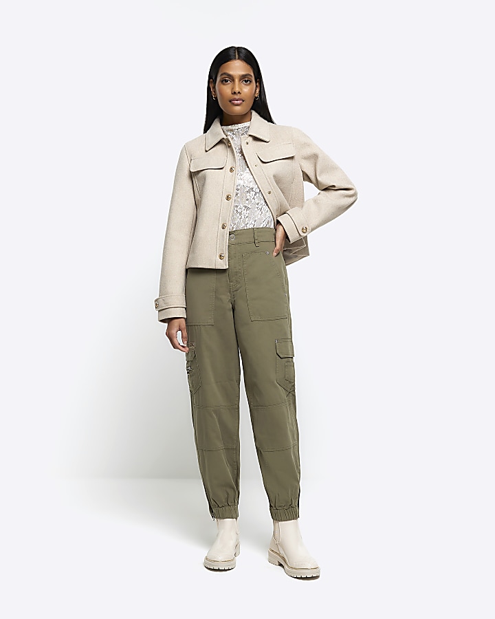 Khaki cuffed cargo trousers