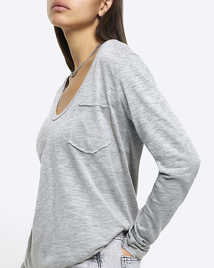 Grey pocket long sleeve top