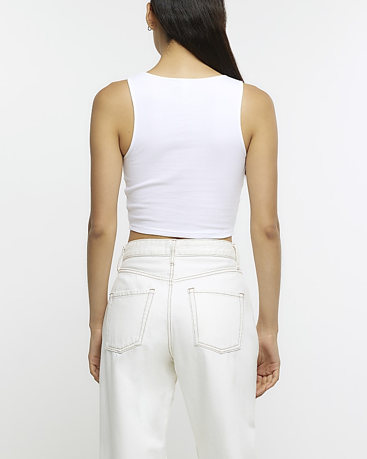 White ruched front crop top