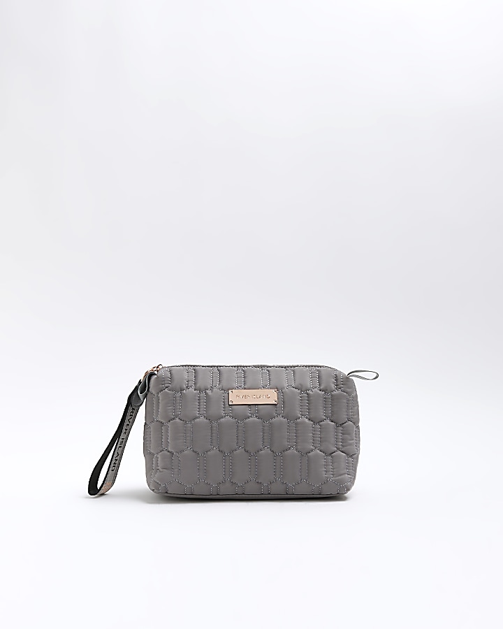 Grey quilted makeup bag