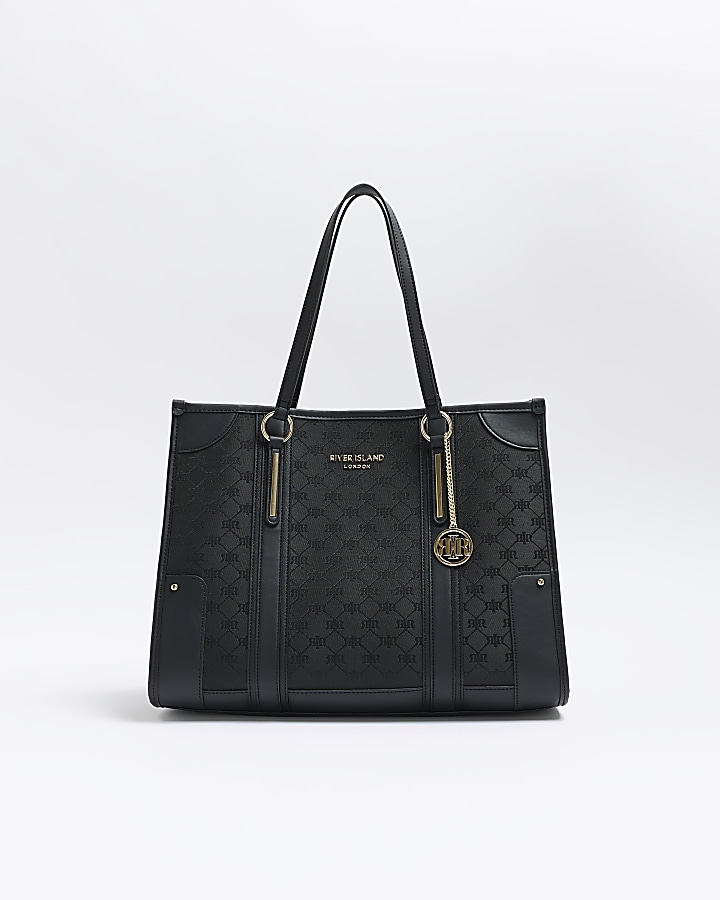 Black jacquard RI monogram shopper bag