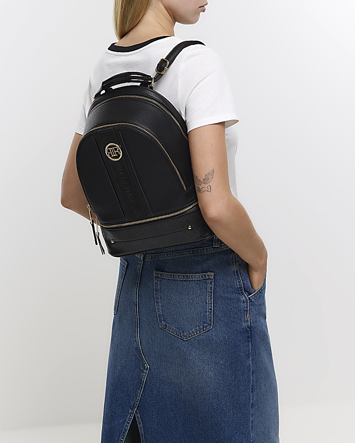 Black webbing backpack River Island