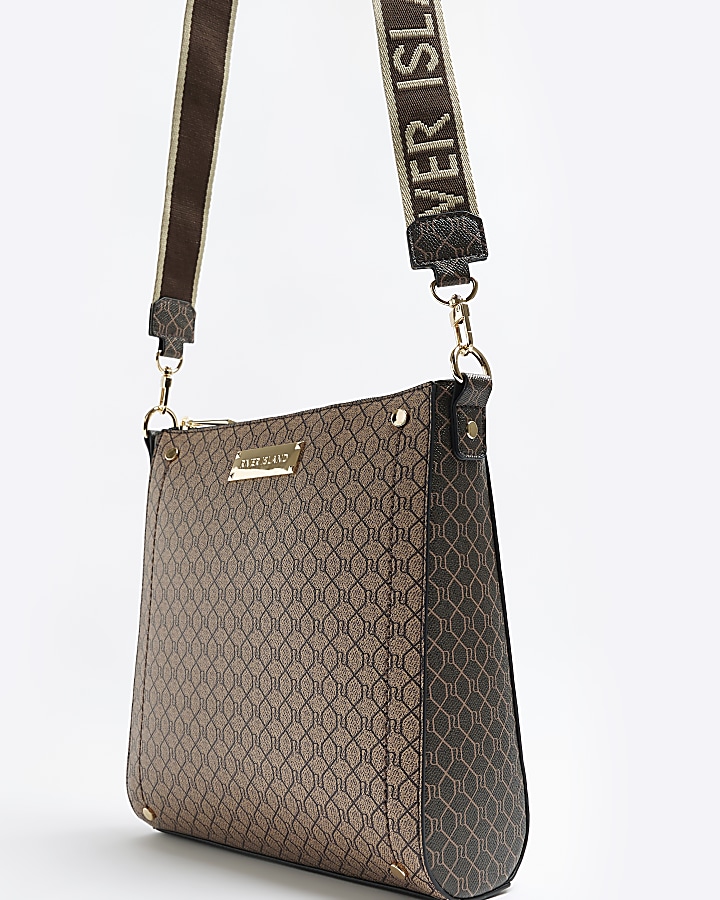 Brown monogram messenger bag River Island
