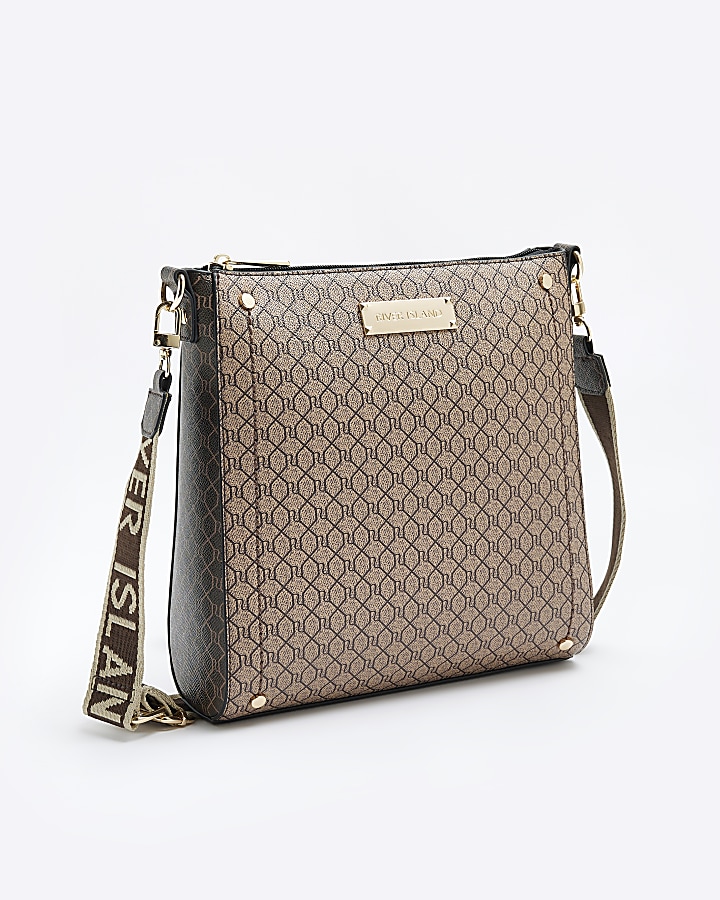 Brown monogram messenger bag River Island