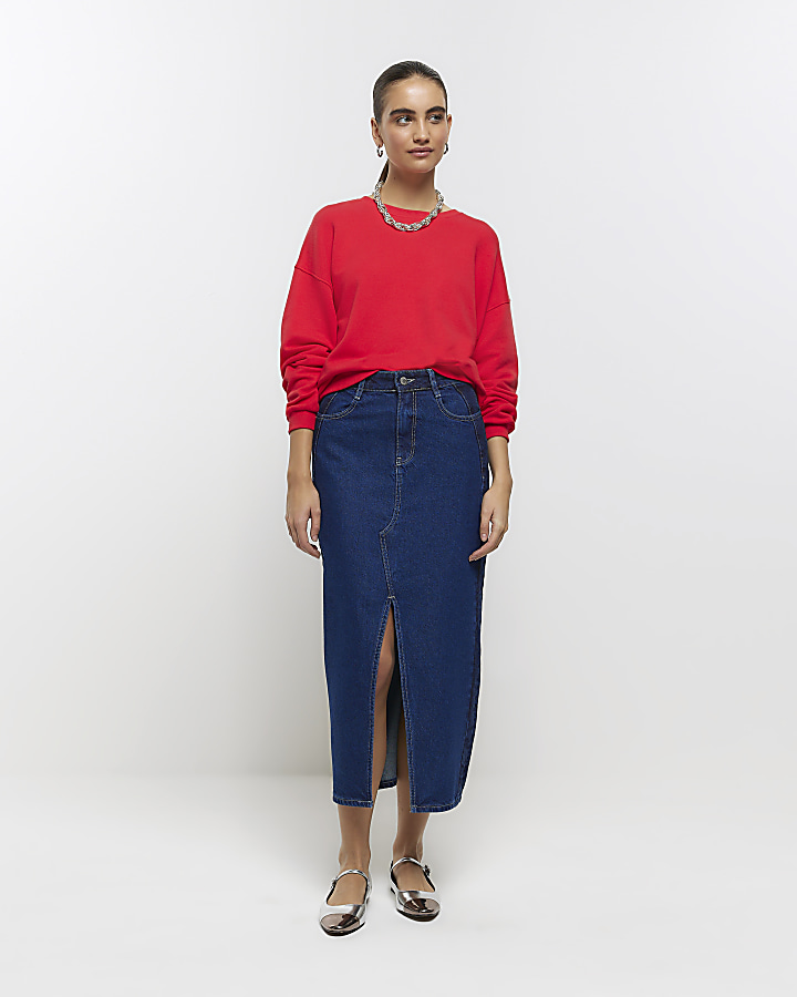 Long denim shop skirt river island