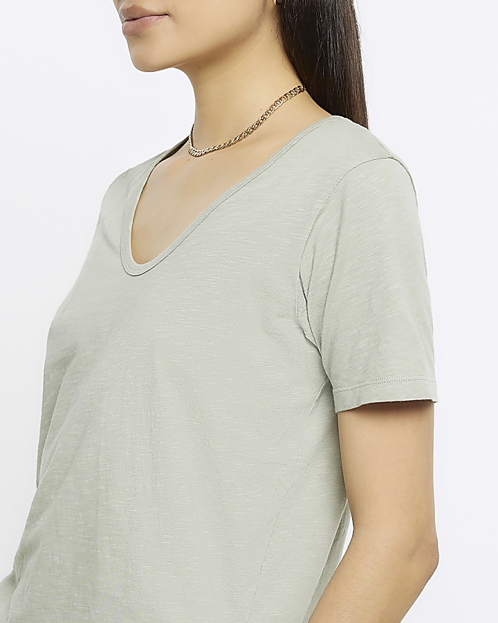 Khaki scoop neck t-shirt