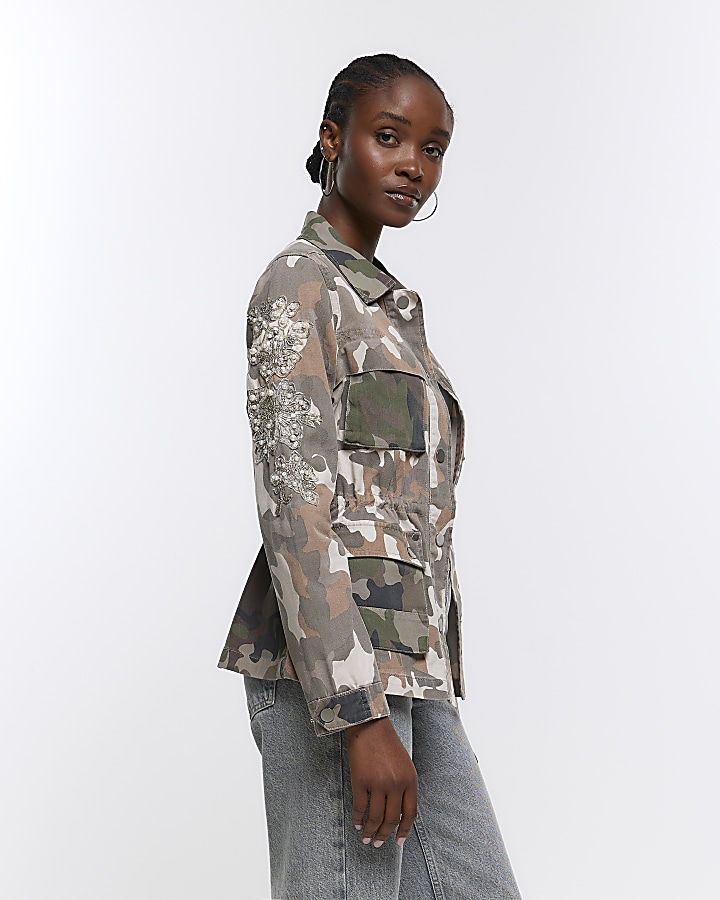 Khaki Camo Print Utility Jacket