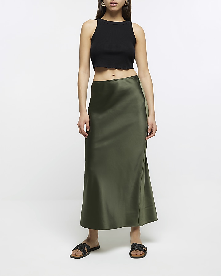 Khaki leather hotsell skirt river island