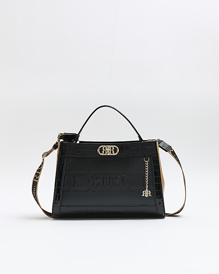 River island black on sale croc embossed bag