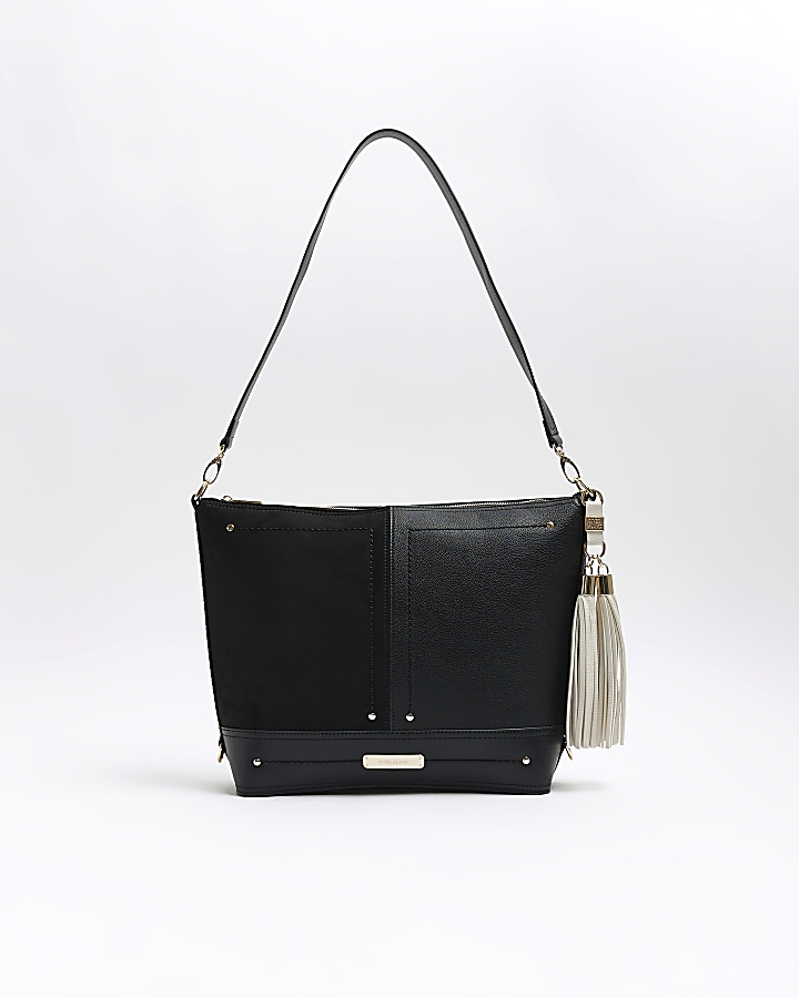 River island black chain side slouch bag online