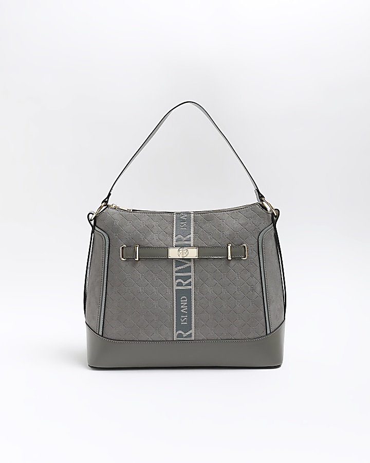 Grey RI monogram webbing tote bag River Island