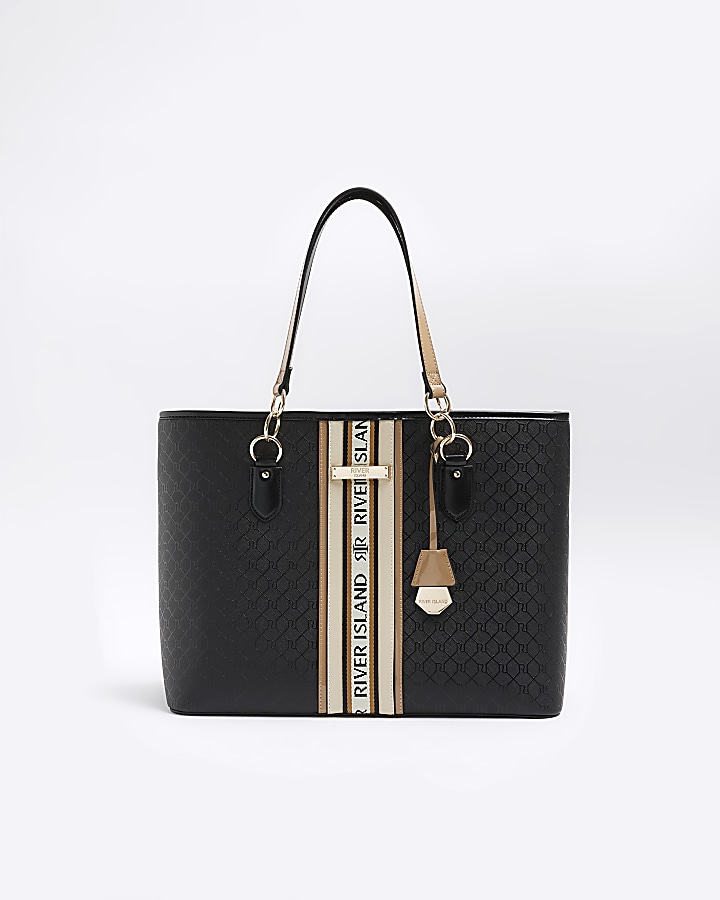 Black RI monogram shopper bag | River Island