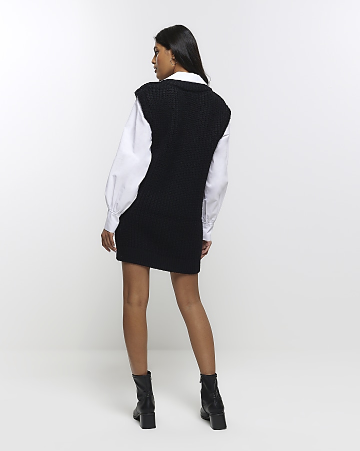 Black cable knit hybrid jumper mini dress