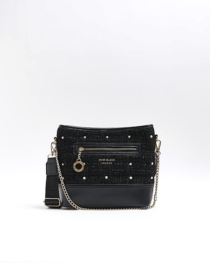 River island black buckle online side cross body bag