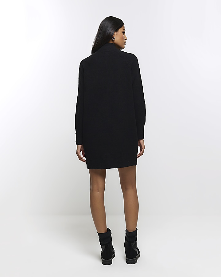 Black knitted cosy jumper mini dress