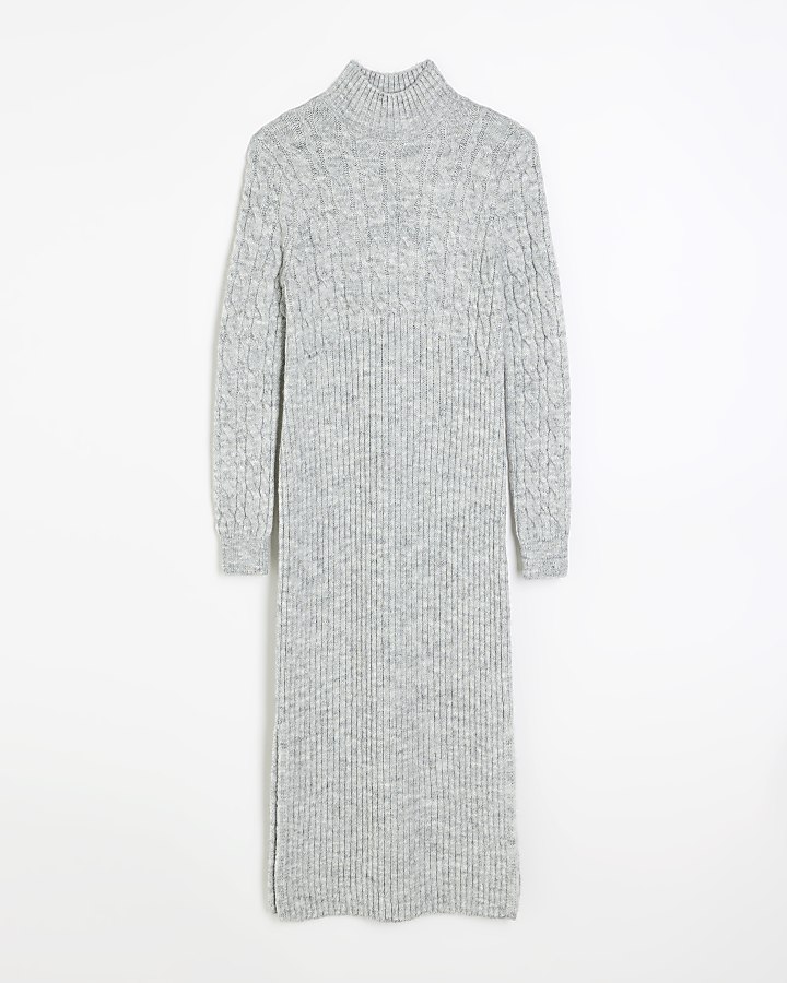 Grey cable knit jumper midi dress River Island
