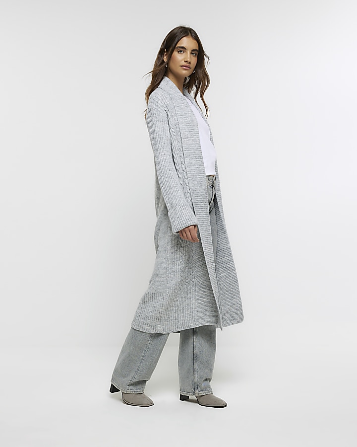 Grey cable knit longline cardigan | River Island