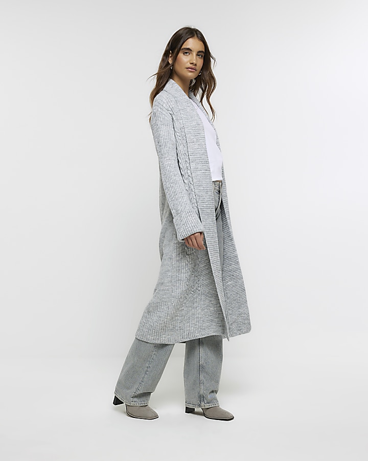 Grey cable knit longline cardigan River Island