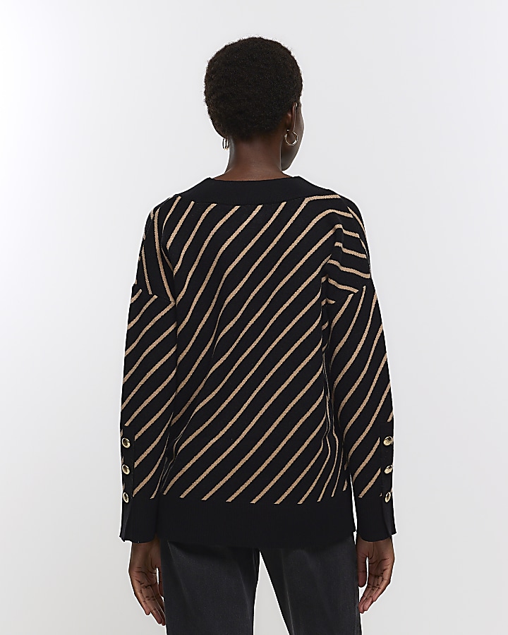 Black stripe v-neck jumper