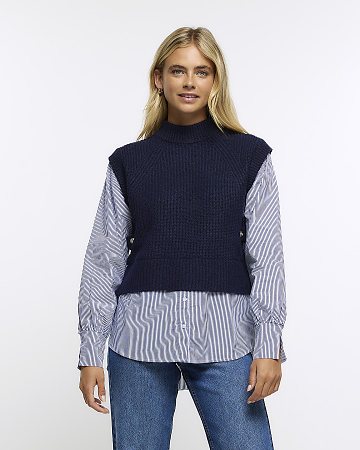 Navy shirt sleeve jumper