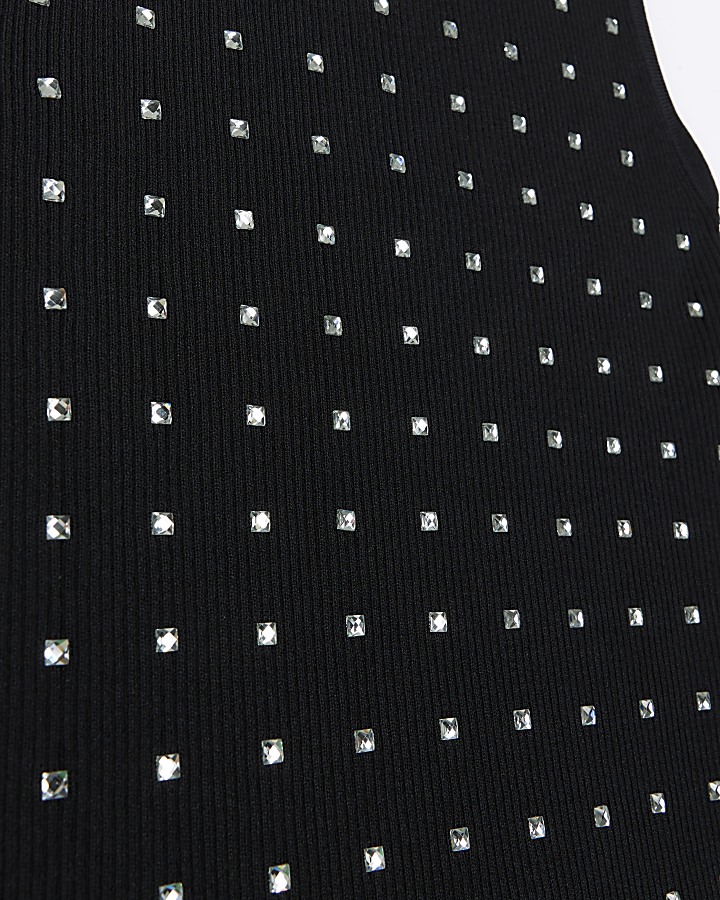 Black diamante embellished vest top