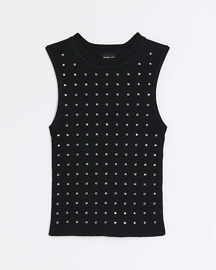 Black diamante embellished vest top