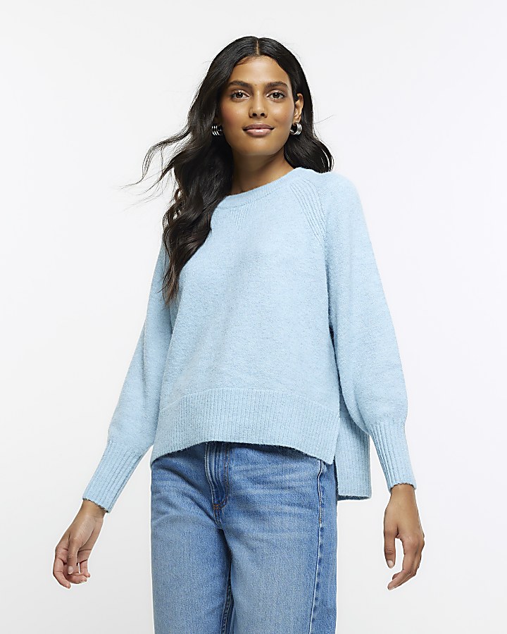 Blue knitted jumper | River Island