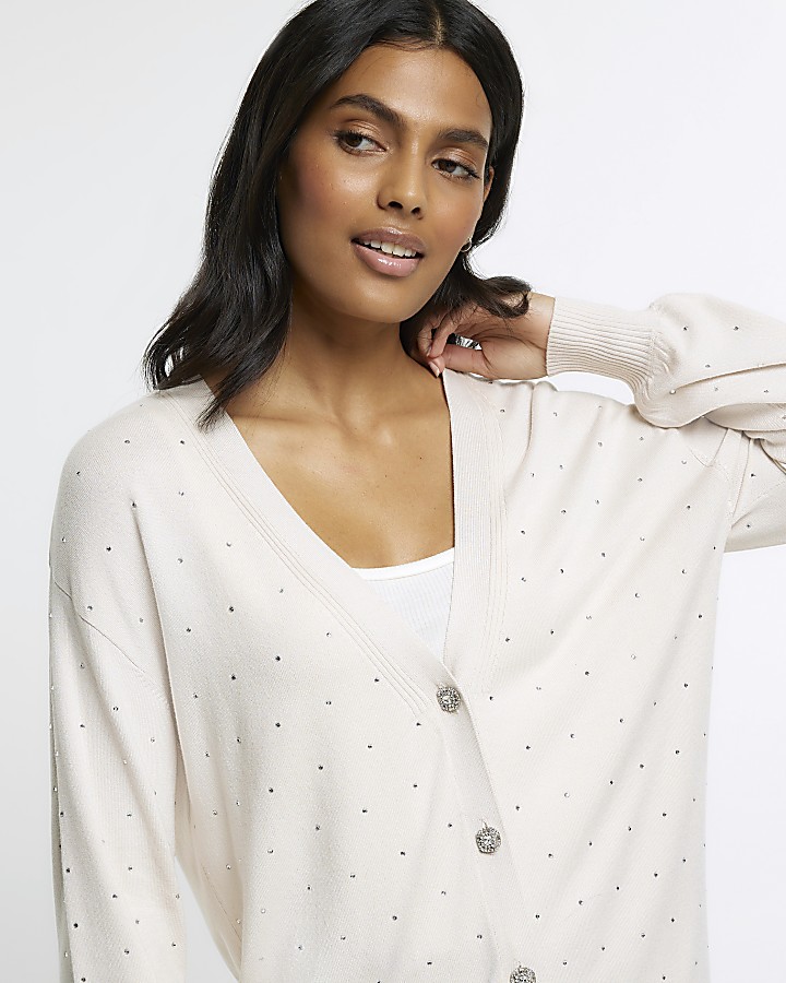 Cream embellished button cardigan River Island