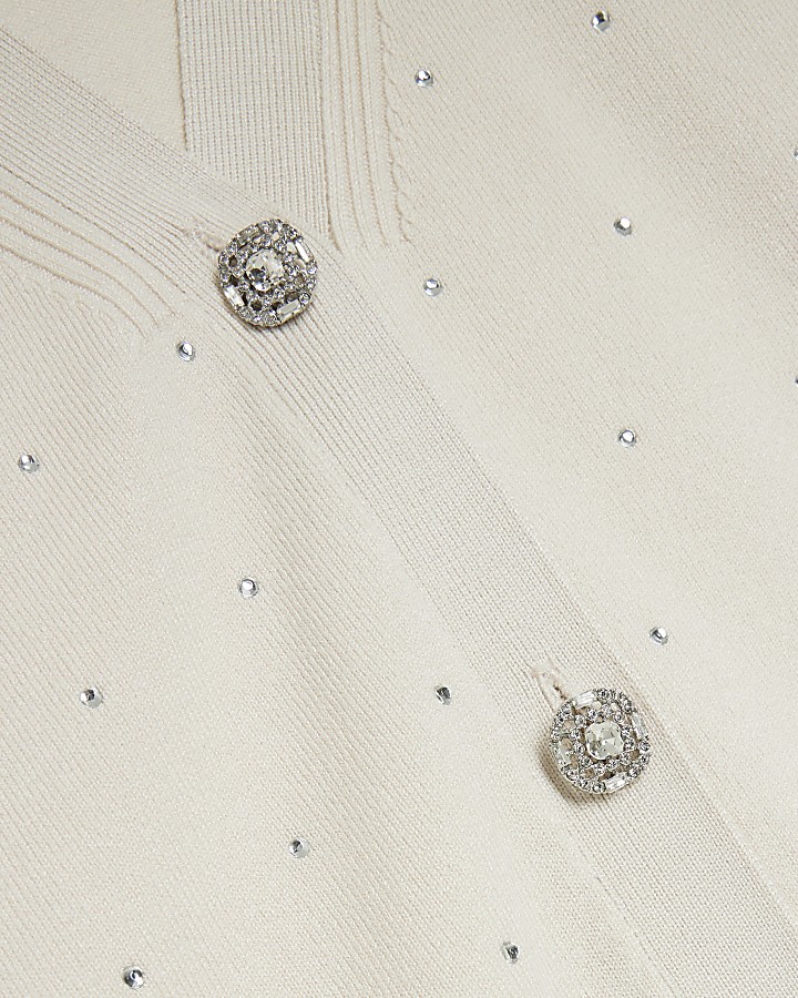 Cream embellished button cardigan