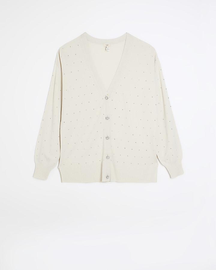 Cream embellished button cardigan