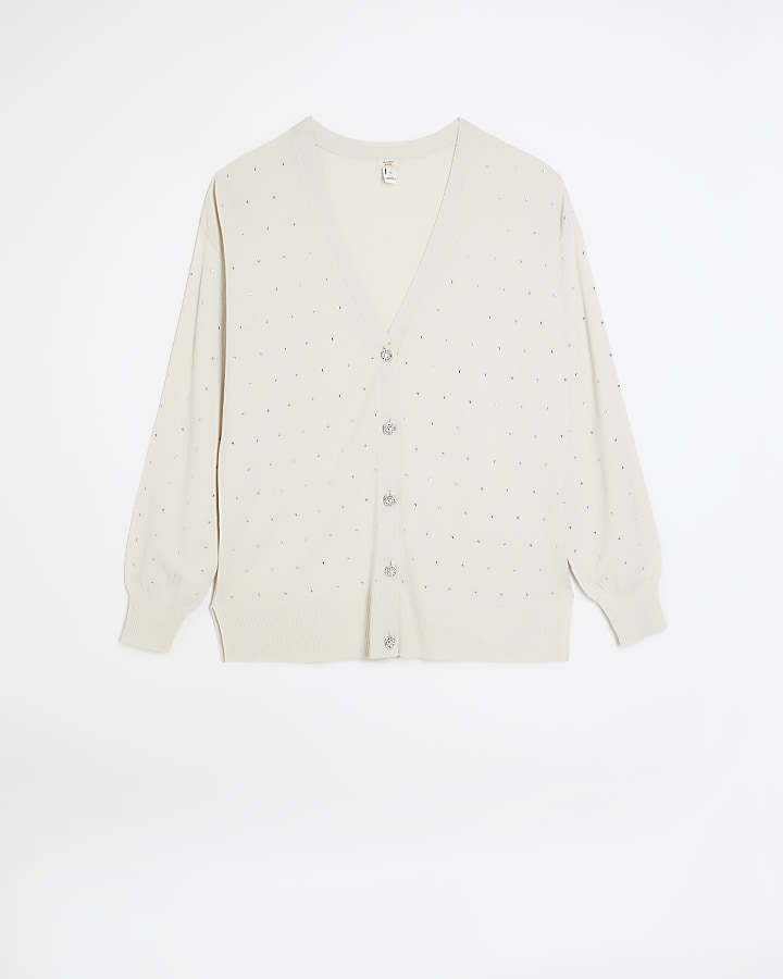 Cream embellished button cardigan River Island