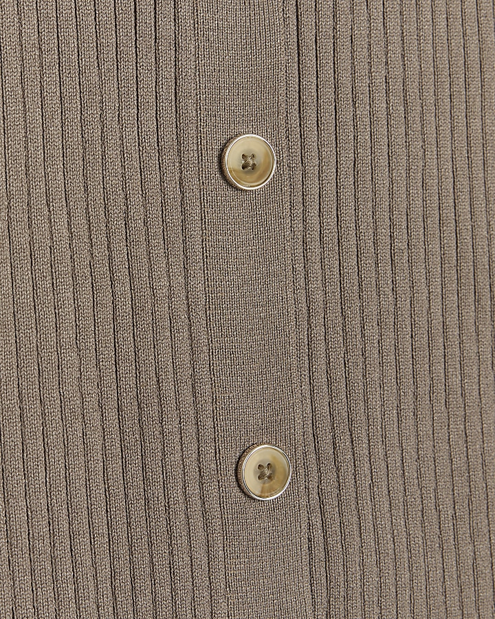Taupe ribbed button up vest top | River Island